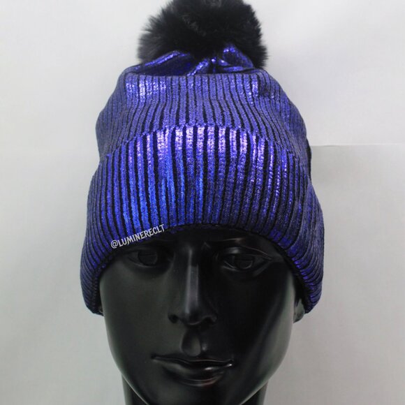Deep Blue Purple Beanine metallic with pom pom - Picture 2 of 4